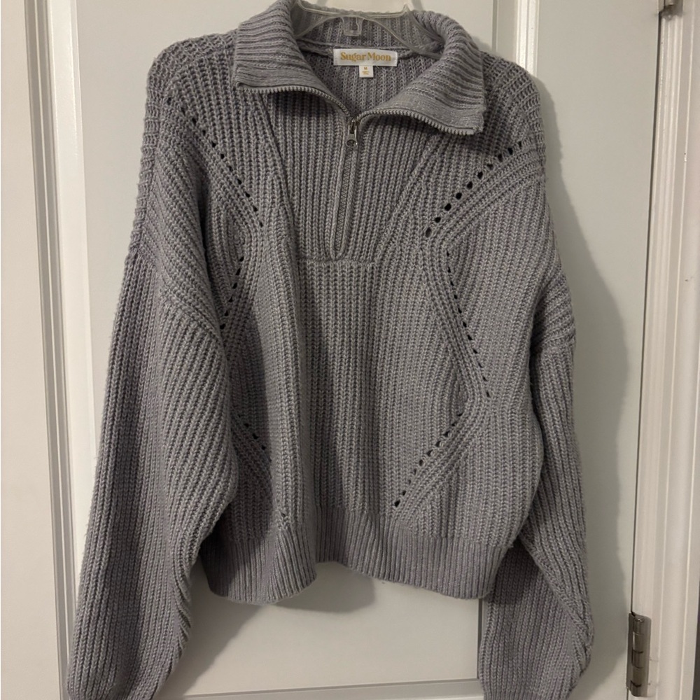 Sugar Moon Gray 1/4 Zip Pullover Sweater, Sz M